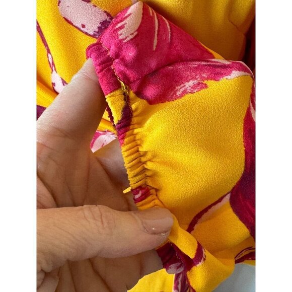 Color Me Courtney Dress Womens Small Yellow Red Floral Print Eleanor Wrap Midi - Picture 9 of 12